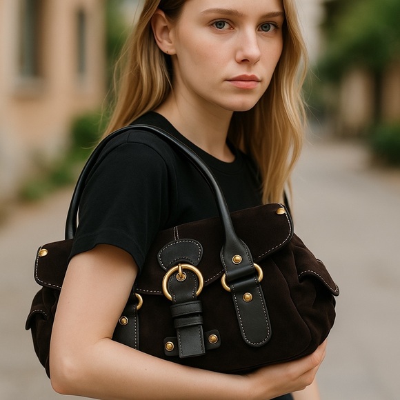 Francesco Biasia Brown Suede & Black Leather Shoulder...